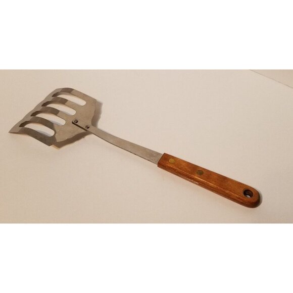 Robinson USA Stainless Slotted Spatula Strainer Turner Wood 12" Scalloped Curved - Picture 5 of 6